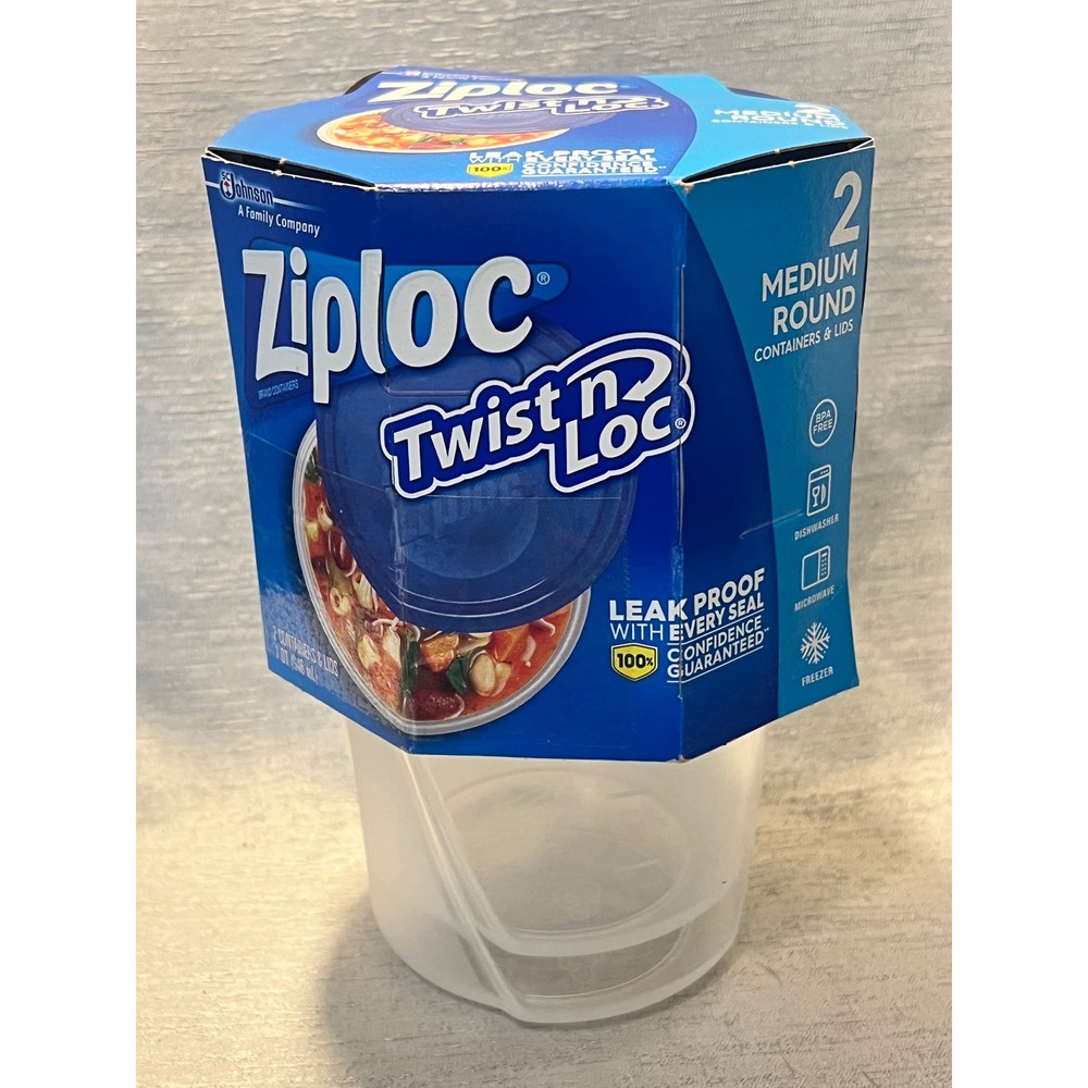 Ziploc Twist n Loc Medium Round 32oz Food Storage Containers 2 Count Blue Lids